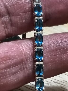Sterling Silver And Genuine London Blue Topaz Tennis Bracelet Signed Designer 6"